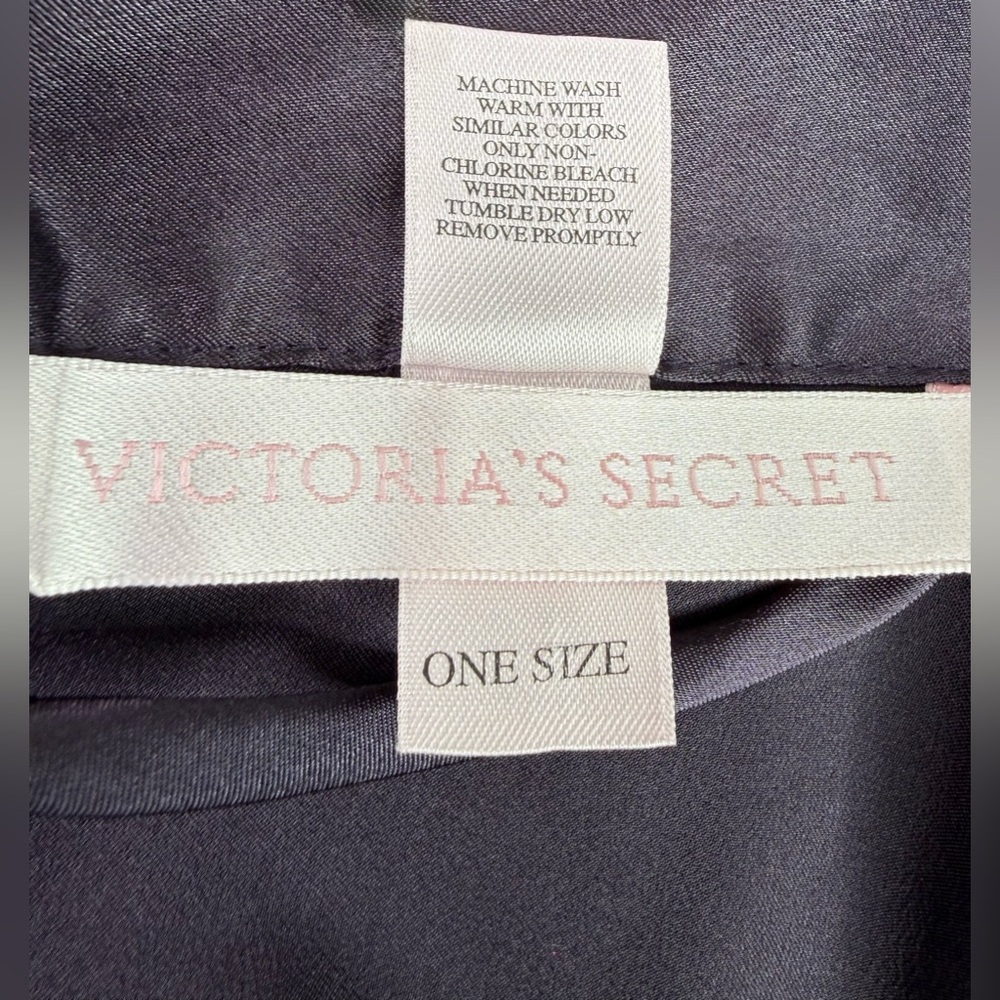 Victoria's Secret Navy Blue Satin Robe One Size Tie Attached Belt Long Sleeve - Picture 6 of 8
